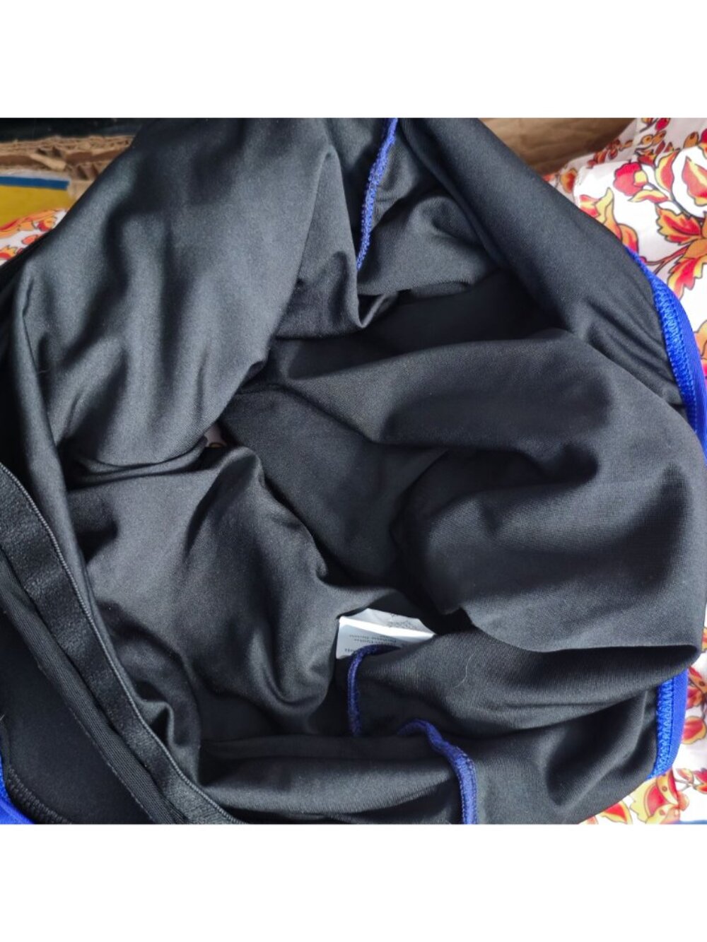 UPF 50+ One Piece Athletic Swimsuit L Colorblock Blue Black Racerback Lined - Picture 5 of 8